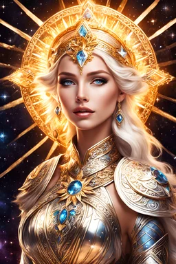 Богиня-Солнца звездная свет женщина ,блондинка красивые кристаллы любовь космос в древних одеждах
