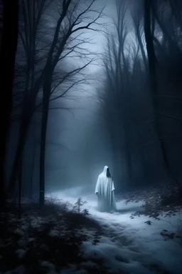 White ghost, Night, forest, snow, blizzard