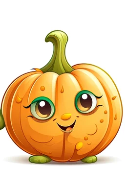 2D art for one cute pumpkin , white background, cartoon style, no shadows.