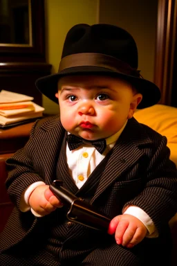 Baby Mafia boss as Al Capone with Tommy gun