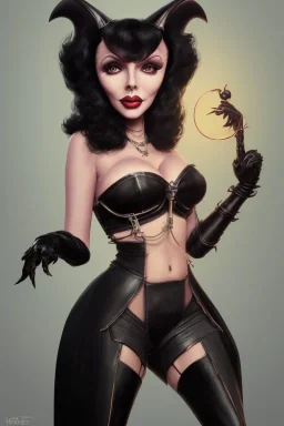 Joan Collins as evil queen in black leather, leather, busty, cleavage, angry, stern look. character design by cory loftis, fenghua zhong, ryohei hase, ismail inceoglu and ruan jia. unreal engine 5, artistic lighting, highly detailed, photorealistic, fantasy