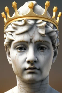 Ultra Realistic image, classic sculpture, white marble material, young Maradona, gold crown of natural thorns, god crown, gold veins, gold ornaments, Renaissance style, sun rays background, waist up portrait, epic, celestial, cinematic lighting, God lights, 4k resolution, smooth details, soft lighting, unreal engine 5, art station, substance 3d.