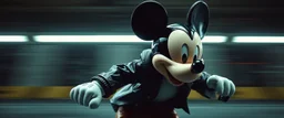 hi speed bad ass cyber punk masculine realistic mickey mouse with motion blurred background