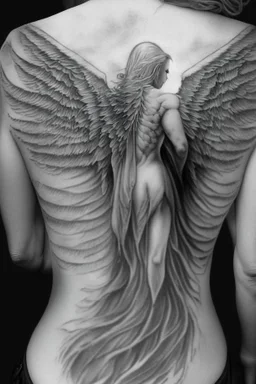 angel from back ultra realistic tattoo design