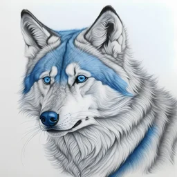 drawing of wolf with white and blue fur