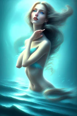 lady muse with long hair top in the ocean