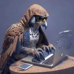 falcon as a hacker using the computer with human hands