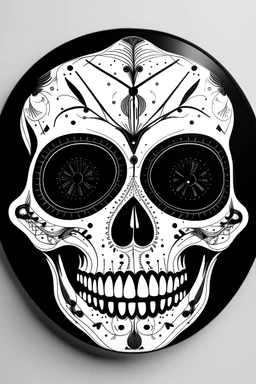 modern mexican black and white skull outline poster clock face printed on playwood