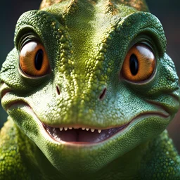 a close up of a close up of a person's face, lizardfolk, cgsociety saturated colors, mariano rajoy, cute single animal, zany, realistic face and body hybrid, morph, photo 3d, unusually unique beauty, inspired by Ismail Gulgee, rowan atkinson, detailed –n 9, lush wildlife, smirking at the camera