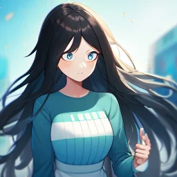 Clear focus, High resolution, girl wearing a my hero academia outfit, long fluffy black hair, blue eyes,