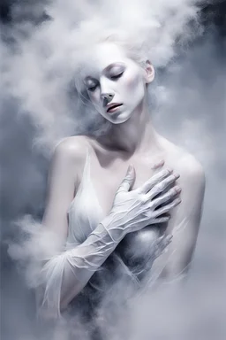 white smoke artistically takes the form of gloves by Ryohei Hase, Agnes Cecile, Raymond Swanland, Anne Bachelier, pastel smoky texture in hues of tranquility, an embodiment of minimalism with a stroke of simplicity, evoking serenity against a backdrop, black shimmering, fantasy art, backlit