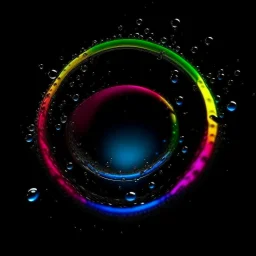 circle of waterdrops, dark romantic and colourful atmosphere,