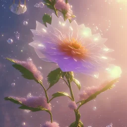 one big crystal subtle flower in a galactic ambiance with a beautiful fairy, transparent petals, delicate colors, in the foreground, full of details, smooth，soft light atmosphere, light effect，vaporwave colorful, concept art, smooth, extremely sharp detail, finely tuned detail, ultra high definition, 8 k, unreal engine 5, ultra sharp focus