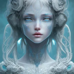 karlan, icy blue, anime, mutated human,tears, crying, sad, fae, majestic, ominous, ice, plants, wildflower, facepaint, intricate, oil on canvas, masterpiece, expert, insanely detailed, 4k resolution, retroanime style, cute big circular reflective eyes, cinematic smooth, intricate detail , soft smooth lighting, soft pastel colors, painted Rena