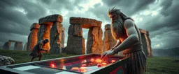 stone age pinball played by stone age man 4d rendering by the stone henge