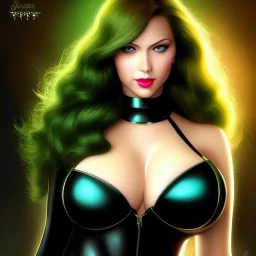 ultra detailed fullbody portrait of busty beautiful Black Widow, wearing skintight black costume, extremely detailed digital painting, intrincate, extremely detailed smiling face,crystal clear Big Green eyes, in the style of Adam Hughes , mystical colors , perfectly centered image, perfect composition, rim light, beautiful lighting,8k, stunning scene, raytracing