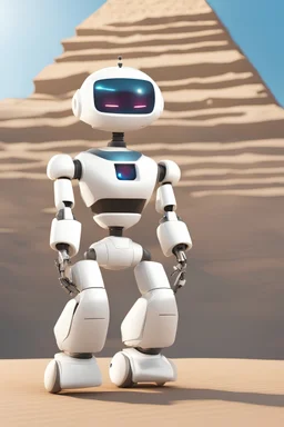 a cute and smart robot in front of pyramids