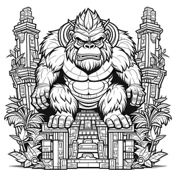 outline art for square gorilla tiki totem coloring page for kids, classic manga style, anime style, realistic modern cartoon style, white background, sketch style, only use outline, clean line art, no shadows, clear and well outlined