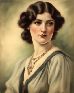 realistic full length portrait of a 1910's woman with dark hair