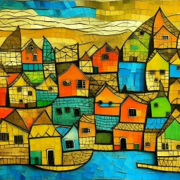 English fish village In the style of Paul Klee