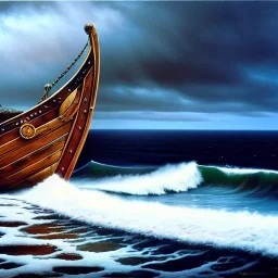 portrait of 'Viking Ship on rough seas',snow,vikings,ancient armor,painting by Earl Norem, simon Bisley,frazetta evan lee, Vallejo,kelly oil on canvas, cinematic composition, extreme detail,fit full head inside picture,8k