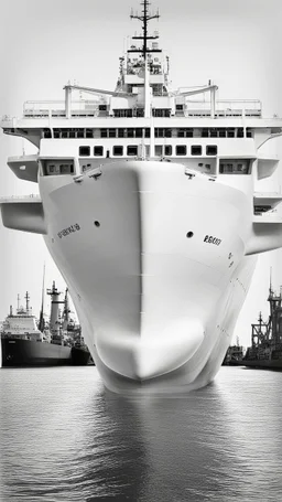A drawing of a container ship that looks like a big beluga whale. View from side. With eyes. Digital art. Docker