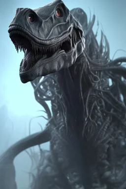 dinosaur alien, head, evil, 8k, finely detailed, photo realistic, HR Giger style