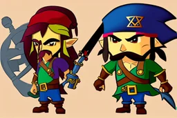 Cartoony and muscular Captain Jack Sparrow, showing his expensive wrist watch, Legend Of Zelda: Wind Waker style, stylized, colorful, adventurous.