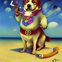 old dog smoking a pipe on beach by kandinsky