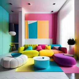 a photo of a gorgeous modern colorful soft interior minimalistic design.