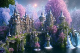 a fairy tale style, with anda indigo castle，waterfall, flowering trees, full of details, matte painting, concept art, smooth, bright sunshine，soft light atmosphere, blender unreal engine，light effect，rtx on，vaporwave colorful, artstation, concept art, smooth, extremely sharp detail, finely tuned detail, ultra high definition, 8 k, unreal engine 5, ultra sharp focus, illustration, magic ambient, asiatic