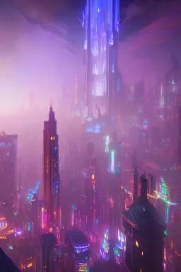 psychedelic skyscraper city, detailed, hd, mega, ultra realistic, dark, night, mega structure