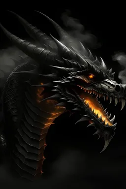 Large black dragon breathing fire