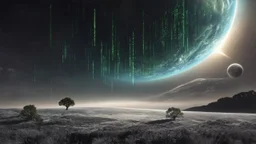 matrix universe, space, planets, god creation, aliens from other dimensions, trees on the planet under