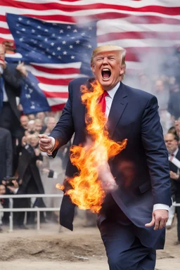 donald trump maniacally laughing, burning the american flag