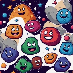 cartoon asteroids with faces