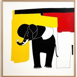 abstract art, elephant contrivance, by Joan Miro and VS Gaitonde, mind-bending abstract image, fragmented, subconscious deconstructivism, yellow and black and white and red color scheme