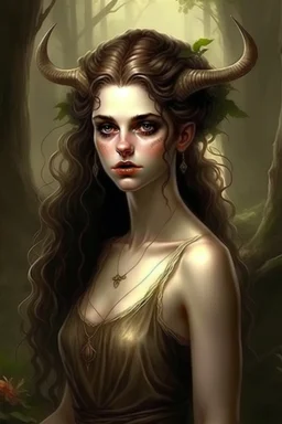 pretty girl, aged 19, brunette, faun, satyr, fantasy, attractive, medieval