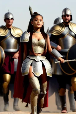 ariana grande in greek armor at the fall of the city of Troy high quality