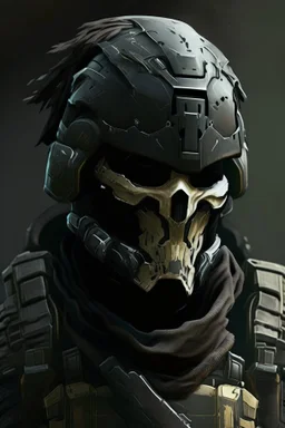 A soldier in the game Titan Fall 2 , he wears a BLACK skull helmet that covers his face, the helmet looks like a skull and is black, he is a rifleman, and his callsign is Titan. His colors are black and dark olive