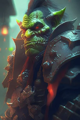 orc judge in the style of warhammer, anime style, depth of field, nvidia graphics, lightrays, trending art, movie poster