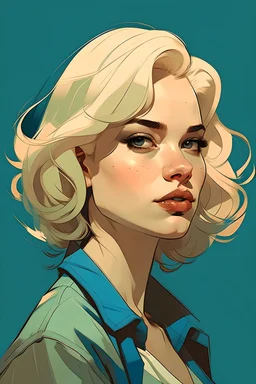 Highly detailed full face portrait of stunningly beautiful woman upest, blonde hair, Atey Ghailan, by Loish, by Bryan Lee O'Malley, by Cliff Chiang