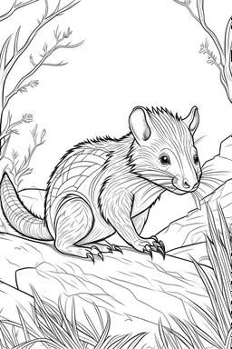 outline art for cute numbat coloring pages with caves, white background, sketch style, full body, only use outline, mandala style, clean line art, white background, no black shadows and clear and well
