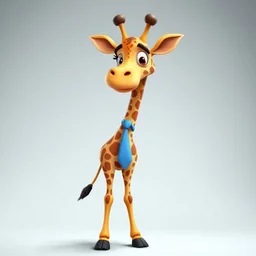a character of a giraffe ,stand complete figure, wearing a long pois necktie, cartoon style