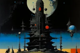 A black shadow empire in space designed in Ica stones painted by Max Ernst