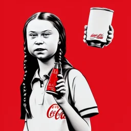 portrait of Greta Thunberg drinking coca-cola