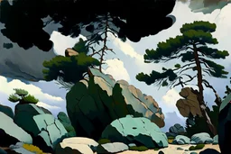 Cloudy day, rocks, trees, sci-fi, edouard manet painting