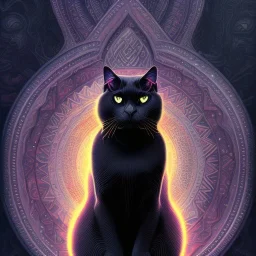 powerful muscular mystical black cat sits on a psychedelic mushroom