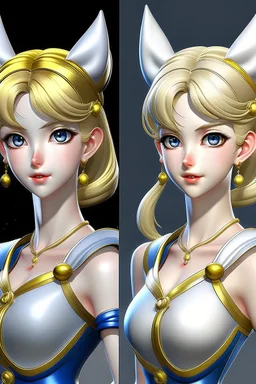 Generate a full-body image depicting Sailor Moon's transformation into a stunning and realistic beautiful woman. Ensure the transformation is seamless with no distortions or deformations in any part of her body. Capture the essence of her character and the elegance of her transformation in a single, flawless frame.