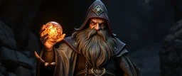 dwarven priest expert holding up a radiant Painite crystal rosette ball